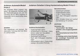 Anfahren Bei Prima 2 5 Und Schalthinweise Schalter Handschaltung Hinweise