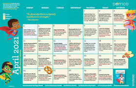 Cute mint colored april calendar. Children S Programming Activity Calendar April 2021