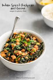 Indian Spiced Chickpeas And Greens Recipe Vegan Chickpea Recipes Indian Food Recipes Vegetarian Leafy Greens Recipes