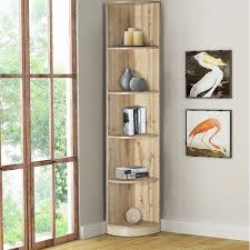A bookcase doesn't necessarily have to be placed along the wall of a room. Fc Design 5 Tier Corner Bookcase Wooden Display Shelf Storage Rack Multipurpose Shelving Unit For Living Room Home Office Beige Oak Finish Walmart Com Walmart Com
