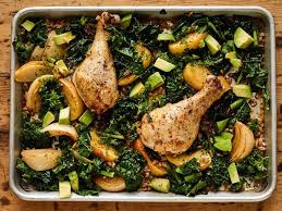 Sheet Pan Chicken Drumsticks With Warm Farro And Apple Salad Recipe Sheet Pan Dinners Sheet Pan Recipes Super Healthy Recipes