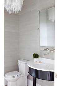 Neutral Bathroom Neutral Powder Room Powder Room Design With Bathroom Mirror And Tile Floor In 2020 Black Wallpaper Bedroom Powder Room Wallpaper Bathroom Wallpaper