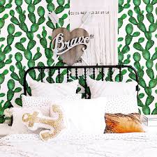 Especially an emerald or dark green paired with pale pink or blush. Watercolor Cactus Removable Wallpaper In Emerald Color By Livettes