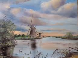 Hollandische Seelandschaft Windmuhlen Kinderdijk Windmuhlen Landschaftsmalerei Holland Original Olgemalde Ol Auf Leinwand Painting Art Kinderdijk