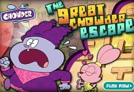 chowder is hungry gain but the bunny wants to hug him really bad he does not like that because food is his best friend make him eat everything in his path bu