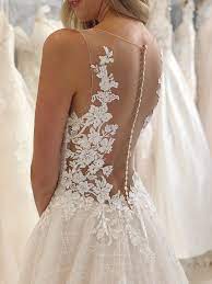 Tattoo Lace Illusion Back Bridal Gown Moonlight J6704 Sheer Top Wedding Dress Sheer Wedding Dress Illusion Neckline Wedding Dress