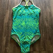 One Piece Training Cross Back Swim Suit Blue Lime