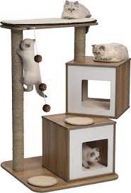 Vesper Double 40 8 In Modern Cat Tree Condo Walnut Chewy Com Vesper Cat Furniture Modern Cat Furniture Cat Furniture