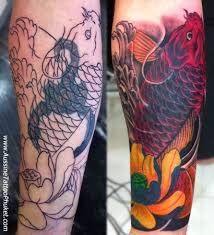 Black And White Koi Fish Tattoo Leg Cover Up Artworks Remake And Fix Old Product Cover Up Tattoos Cover Tattoo Koi Tattoo Design