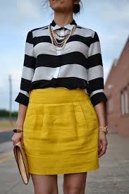 Black And Yellow Striped Skirt Black White Striped Blouse Yellow Skirts Black White Striped Blouse Outfits Fashion Outfits