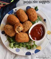 Rice Potato Nuggets Recipe How To Make Crunchy Potato Nuggets Priya S Curry Nation Recipe Nuggets Recipe Recipes Crunchy Potatoes