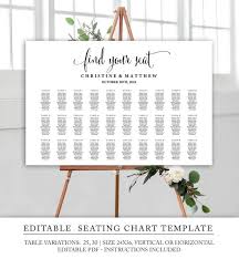 Seating Chart Template Wedding Seating Chart Template Set Printable Table Seating Plan Editable Pdf Templates Vertical And Horizontal
