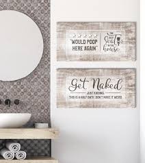 Bathroom Wall Art 2 Piece Funny Halfbath Signs Wall Art Set Wood Frame Ready To Hang In 2020 Bathroom Wall Art Wall Signs Wall Art Sets