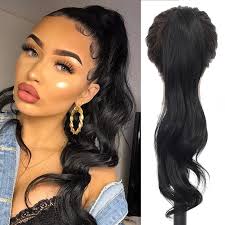 Amazon.com : Chicmoi Black Ponytail Extainson 32 Inch Flexible Wrap Around  Ponytail Hair Extension Long Wavy Pony Tails hair Extension 1B Natural  Black Synthetic Hairpieces For Women and Girls : Beauty &