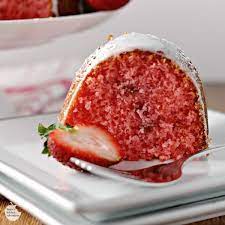 Easy Strawberry Bundt Cake Recipe Desserts With White Cake Mix All Purpose Flour Large E Strawberry Bundt Cake Recipe Cake Recipes Strawberry Dessert Recipes
