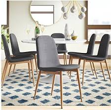 Ids Home Eames Style Dining Room Chairs Set For 6 Solid Metal Legs With Wooden Print Side Chairs With Fabric Cushion S Dining Chairs Chair Dining Room Chairs