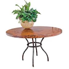 Round tables create a nice environment for easy conversation with every seated at the table. Contemporary Wrought Iron Woodland Dining Table 48in Round Top