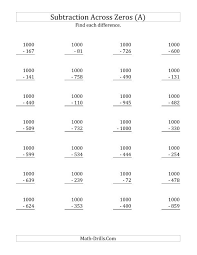 Subtracting Across Zeros From 1000 A Subtraction Worksheet Subtraction Worksheets Subtraction Subtraction Across Zeros