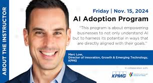 Meet Marc Low, Director of Innovation at KPMG Canada and your guide for the  AI Adoption Program. With deep expertise in generative AI and a proven  track record of helping businesses implement