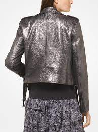 Metallic Distressed Leather Moto Jacket Michael Kors Metallic Knit Dress Designer Outfits Woman Michael Kors Clothes