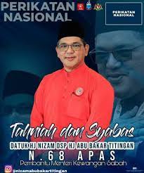 Malezya birleşik yerli partisi (bersatu) kararla uyumlu perikatan nasional (pn). Nizam Abu Bakar Titingan Unit Media Nabt Merakamkan Ucapan Tahniah Dan Syabas Buat Yb Kolonel Kehormat Pa Datuk Haji Nizam Dsp Abu Bakar Titingan Adun N68 Apas Diatas Perlantikan Sebagai Pembantu Menteri Kewangan