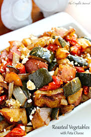 Roasted Vegetables With Feta Cheese Pantry Staple Veggies Of Zucchini Onion Potatoes And Cherry Tomato Roasted Vegetables Feta Cheese Recipes Feta Recipes