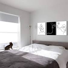 Black accent wall creates a perfect backdrop for the hanging led strip lights. Black And White Wall Art Line Drawing Modern Minimalist Wall Decor For Couples Bedroom Lovers Abstract