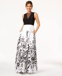 Morgan Company Juniors Illusion Printed Solid Gown Macys Com Junior Floral Dresses Womens Floral Dress Gowns
