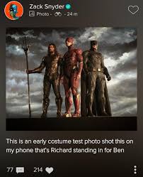 Zack snyder's justice league will be available worldwide in all markets on the same day as in the u.s. Vero Zack Snyder Shares Justice League Costume Test With Flash Batman And Aquaman Dc Cinematic