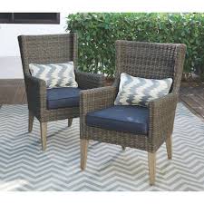 Home Decorators Collection Naples Grey All Weather Wicker Outdoor Wingback Dining Chair With Navy Cushions Set Of 2 Frs80660al 2pk The Home Depot Patio Furniture Layout Wingback Dining Chair Patio Furniture Cushions