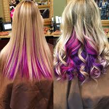 This Where The Fun Colors Aren T Super Evident Until You Curl Your Hair Kids Hair Color Peekaboo Hair Hair Color Purple