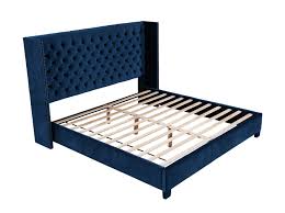 Upholstered bed frames come in a variety of colors and textures, depending on the material used for the upholstery. Queen Velvet Upholstered Button Tufted Wingback Bed Set Blue Walmart Com Walmart Com