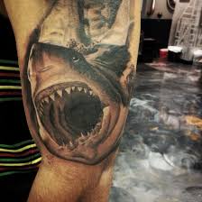 The shark tattoo designs presented here are some of the finest on the internet and can be worn in a number of ways. A Great White Shark On A Great Client Shark Tattoos Brother Tattoos Tattoo Work