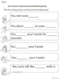 Let A Unicorn Help You Learn Hand Washing Steps Worksheets Hand Washing Fill In The Blank Worksheet Elementary Stem Activities Hand Health Hand Washing