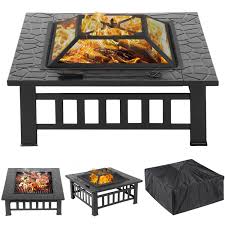 Free wind guard & cover. Outdoor Fire Pit Bbq Firepit Brazier Garden Square Table Stove Patio Heater 81cm Ace Garden Services