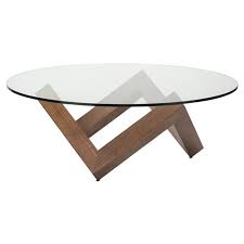Located in carpaneto piacentino, italy. Caesar Mid Century Modern Brown Wood Tempered Round Glass Round Coffee Table 41 W 50 W Kathy Kuo Home