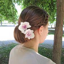 Dendrobium Orchid Hair Pin Purple White Orchid Hairpin Wedding Hair Flowers Bridal Ha Orchid Hair Pins Bridal Hair Accessories Flower Bridal Hair Flowers