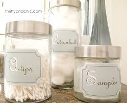 Handmade clear glass canisters with knobbed nesting lids update the classic apothecary look. Bathroom Container Labels Free Printable Labels Printables Free Bathroom Containers Bathroom Printables