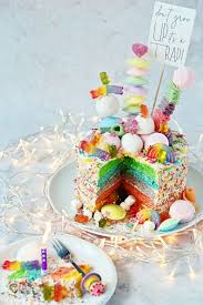 Anschließend soll der kleinere obere teil auf dem vorher. Regenbogen Torte Backen Rezept Fur Rainbow Candy Cake Kindergeburtstag Kuchen Ideen Regenbogentorte Torte Ohne Backen