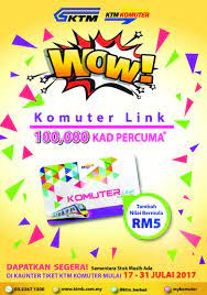 Harga tiket ka komuter surabaya porong rp 5.000 (lima ribu rupiah), cukup murah kan ? Free Ktm Komuter Link Card Minimum Reload Rm5 Top Up Required Ticket Counters In Klang Valley Until 31 July 2017 Harga Runtuh Durian Runtuh
