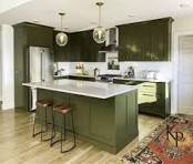 Pastoral Style Freestanding Modular Olive Green Lacquer Kitchen Cabinet