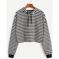 Black And White Striped Hoodie Women S Black White Striped Drop Shoulder Drawstring Hooded Crop Sweatshirt 13 Liked On Polyvore Featur Cropped Hooded Sweatshirt Crop Pullover Hoodie Top Outfits