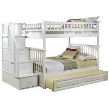 Atlantic furniture columbia bunk bed with 2 raised panel bed drawers, twin/twin, white. Abel Staircase Full Over Full Bunk Bed With Trundle Belye Dvuhyarusnye Krovati Dvuhyarusnye Krovati Dlya Detej Hranenie Postelnyh Prinadlezhnostej