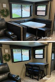 The rv coffee tabletop can raise from its close position at 18 to almost 28 and it is surprisingly. Removing Our Rv Dinette And Replacing With A Table And Chairs