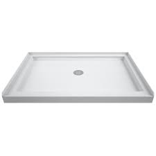 Wonderfall® trench shower pans feature an integrated linear trench drain that, when tiled, offers a slot drain right against the shower wall. Dreamline Dlt 1132480 White Slimline 32 X 48 Shower Base With Single Threshold And Center Drain Faucet Com