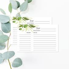 Greenery Recipe Card Printable Green Foliage Bridal Shower Etsy Etsy Bridal Shower Printable Recipe Cards Bridal Shower Games