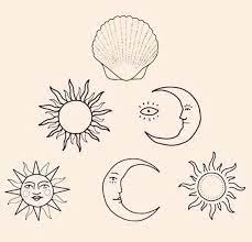 Sun Moon Shell Outlines Sun Drawing Diy Tattoo Art