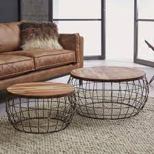 table basse ronde bois massif metal ralf lot de 2 coffee table living room table sets home decor
