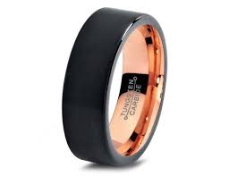 Black And Rose Gold Mens Wedding Band Tungsten Black Tungsten Ring Rose Gold Wedding Band Ring By Giftflavors Black Tungsten Rings Wedding Ring Bands Black Rings