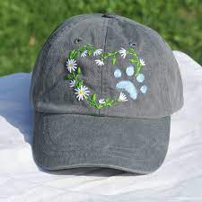 Stitched Hat With Dog Paw Print Unique Embroidery Custom Etsy In 2021 Hat Embroidery Hand Embroidered Pendant Embroidery Caps